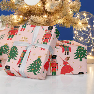 くるみクラッカーかわいいピンクのクリスマスラッピング紙 ラッピングペーパー