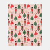 くるみクラッカーかわいいピンクのクリスマス フリースブランケット (正面)