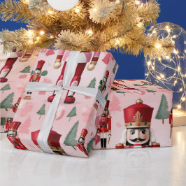 くるみクラッカーかわいいピンク緑の赤のクリスマス ラッピングペーパー