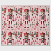 くるみクラッカーかわいいピンク緑の赤のクリスマス ラッピングペーパー (フラット)