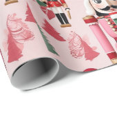 くるみクラッカーかわいいピンク緑の赤のクリスマス ラッピングペーパー (ロールコーナー)