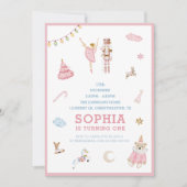 くるみクラッカーとバレリーナクリスマスピンク誕生日 招待状 (正面)