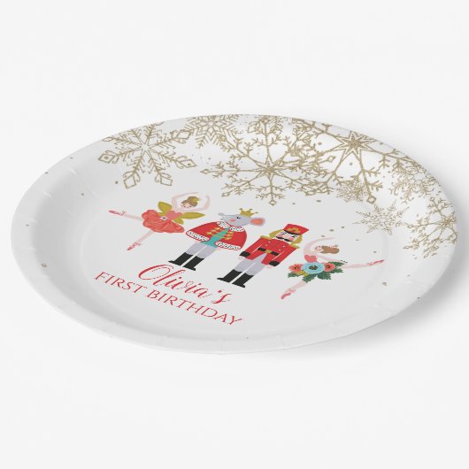 くるみクラッカーウィンターバレエ金ゴールドスノーフレーク誕生日 ペーパープレート (アングル)