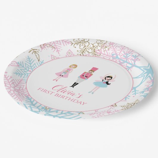 くるみクラッカーウィンターバレエ雪片誕生日 ペーパープレート (アングル)