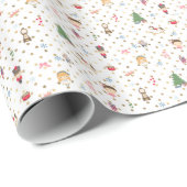 くるみクラッカーオンホワイトと金ゴールド水玉模様 ラッピングペーパー (ロールコーナー)