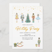 くるみクラッカークリスマスホリデーパーティゴールドフォイル 招待状 (正面/裏面)