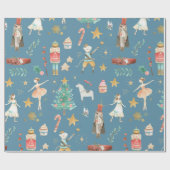 くるみクラッカークリスマスホリデーブルー ラッピングペーパー (フラット)