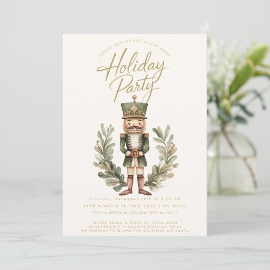 くるみクラッカーグリーンエレガントクリスマスホリデーパーティー 招待状 (スタンド正面)