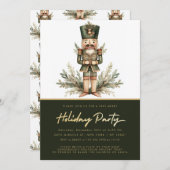 くるみクラッカーグリーン金ゴールドクリスマスホリデーパーティー 招待状 (正面/裏面)