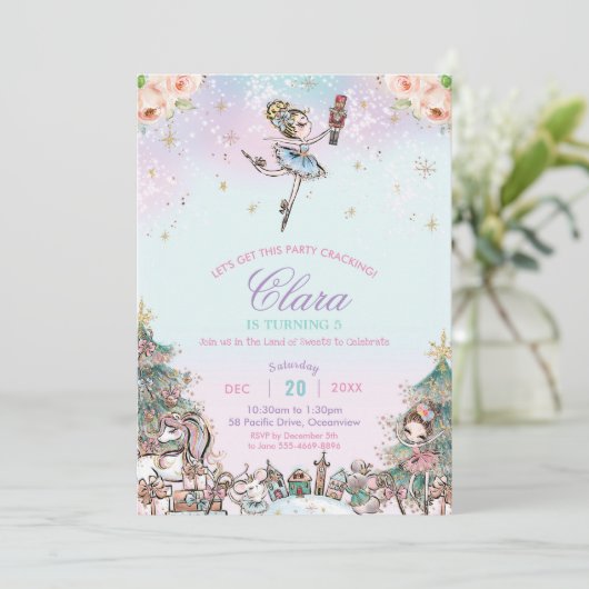 くるみクラッカーシュガープラムフェアリーのクリスマス誕生日 招待状 (スタンド正面)