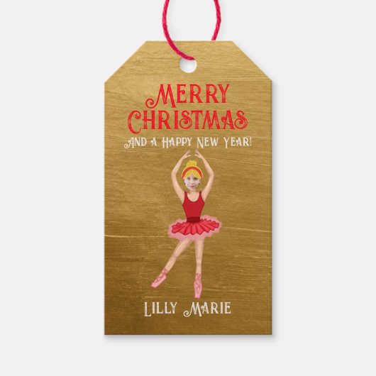 くるみクラッカーズバレリーナレッドツチュメリークリスマス ギフトタグ (正面)