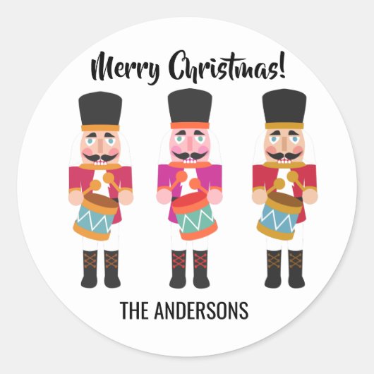 くるみクラッカードラマー男の子クリスマスホリデー ラウンドシール (正面)