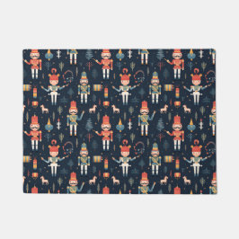 くるみクラッカーネイビーブルーフェスティバルクリスマス ドアマット