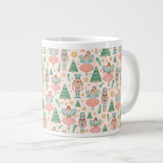 くるみクラッカーバレエとクリームの背景の妖精 ジャンボコーヒーマグカップ (正面右)