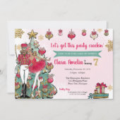 くるみクラッカーバレエクリスマスレッド金ゴールド誕生日 招待状 (正面)