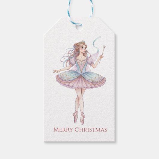 くるみクラッカーバレエピンクバレリーナ水彩 ギフトタグ (正面)
