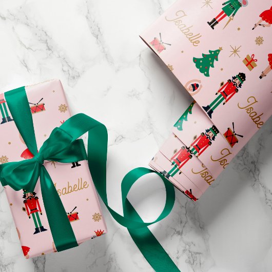 くるみクラッカーバレエピンク名前をカスタムするクリスマス ラッピングペーパー