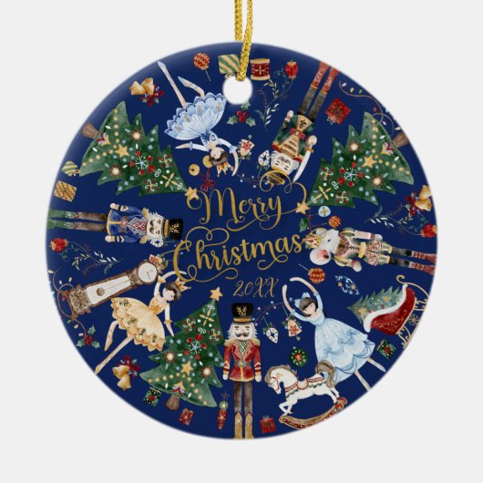 くるみクラッカーバレエヴィンテージメリークリスマスフォト セラミックオーナメント (正面)