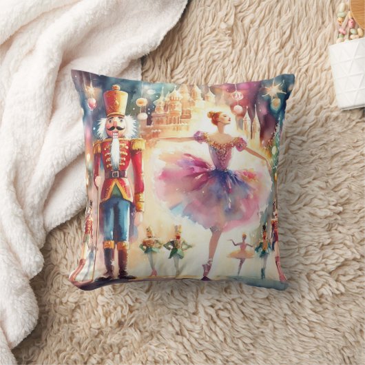 くるみクラッカーバレエ水彩クリスマスバレリーナ クッション (ブランケット)