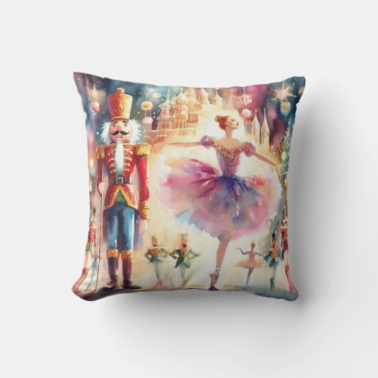 くるみクラッカーバレエ水彩クリスマスバレリーナ クッション (正面)