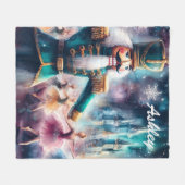 くるみクラッカーバレリーナ水色クリスマスバレエ フリースブランケット (正面(横))