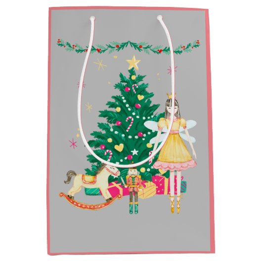 くるみクラッカーバレリーナ水色クリスマス ミディアムペーパーバッグ (正面)