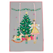 くるみクラッカーバレリーナ水色クリスマス ミディアムペーパーバッグ (裏面)