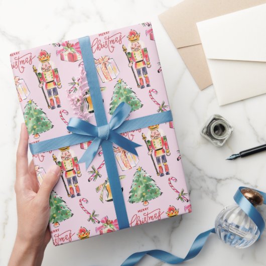 くるみクラッカーパステルピンクヴィンテージスケッチクリスマス ラッピングペーパー (ギフト)