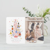 くるみクラッカーピンクのクリスマスツリー写真ホリデーカード シーズンカード (スタンド正面)