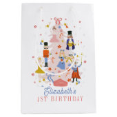 くるみクラッカーピンククリスマスツリーホリデイ誕生日ミー ミディアムペーパーバッグ (正面)