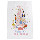 くるみクラッカーピンククリスマスツリーホリデイ誕生日ミー ミディアムペーパーバッグ (裏面)