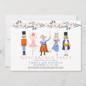 くるみクラッカーピンククリスマスフローラガール誕生日 招待状 (正面)