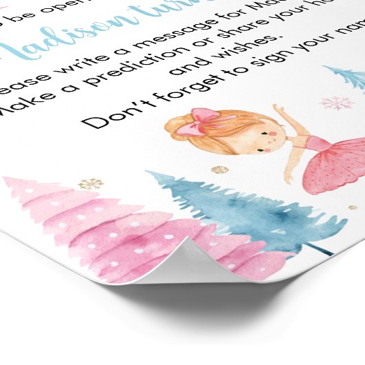 くるみクラッカーピンクバレエ誕生日タイムカプセルサイン ポスター (角)