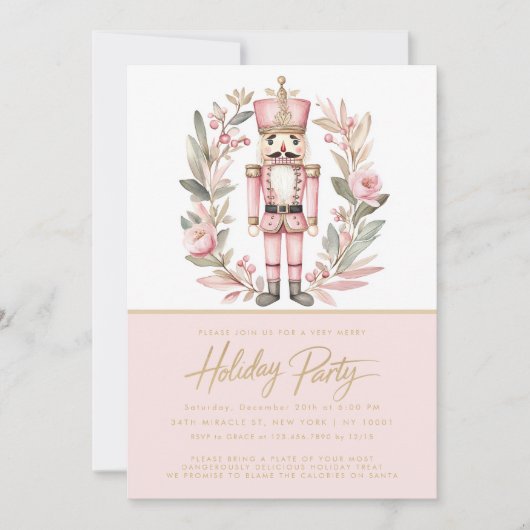 くるみクラッカーピンクリースクリスマスホリデーパーティー 招待状 (正面)