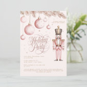 くるみクラッカーピンクローズ金ゴールドオーナメントホリデーパーティー 招待状 (スタンド正面)