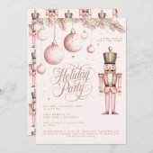 くるみクラッカーピンクローズ金ゴールドオーナメントホリデーパーティー 招待状 (正面/裏面)