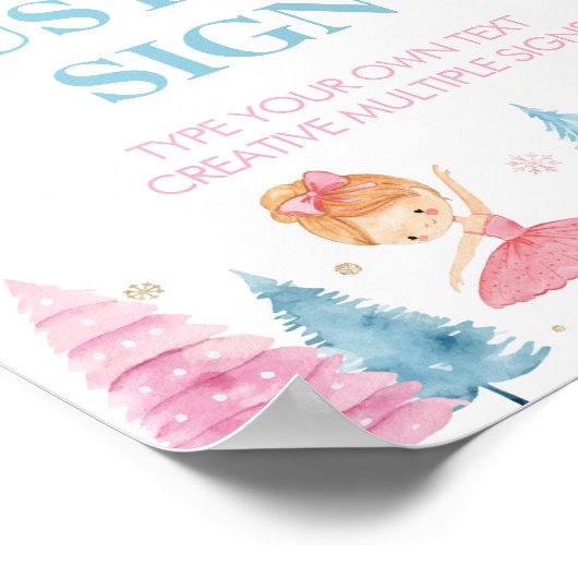 くるみクラッカーピンク妖精の誕生日パーティーカスタムのサイン ポスター (角)