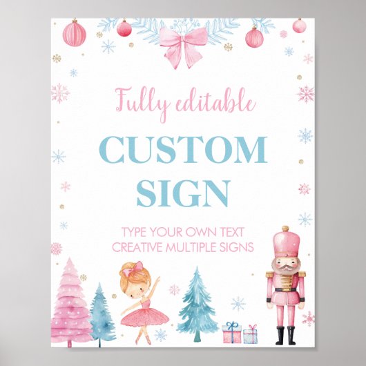 くるみクラッカーピンク妖精の誕生日パーティーカスタムのサイン ポスター (正面)