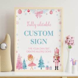 くるみクラッカーピンク妖精の誕生日パーティーカスタムのサイン ポスター