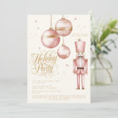 くるみクラッカーピンク金ゴールドオーナメントホリデーパーティー 招待状 (スタンド正面)