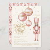くるみクラッカーピンク金ゴールドオーナメントホリデーパーティー 招待状 (正面/裏面)