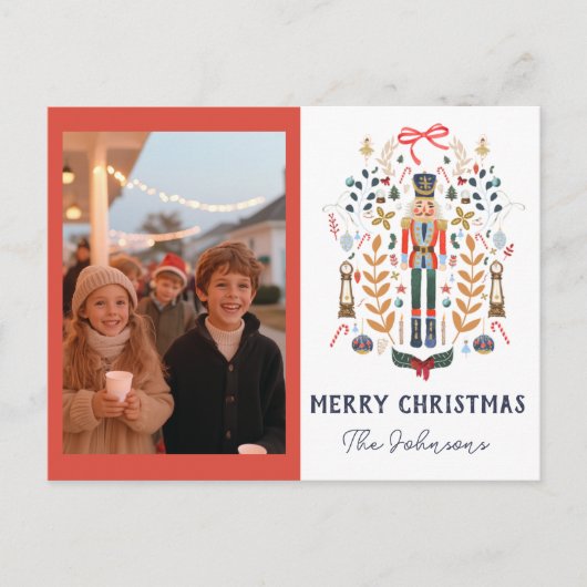 くるみクラッカーフォトクリスマスホリデーカード ポストカード (正面)