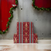 くるみクラッカーブルゴーニュストライプのグレー金ゴールド星 ラッピングペーパー