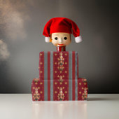 くるみクラッカーブルゴーニュストライプのグレー金ゴールド星 ラッピングペーパー