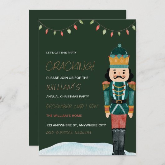 くるみクラッカーホリデークリスマスパーティの招待状 招待状 (正面/裏面)