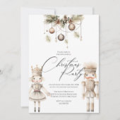 くるみクラッカーホリデー招待状エレガント、ホワイトクリスマス シーズンカード (正面)