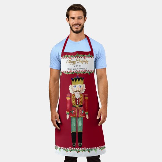 くるみクラッカーメリークリスマスキッズ名が大好き エプロン (着用した状態)