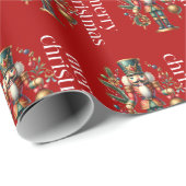 くるみクラッカーメリークリスマスホワイトレトロタイポグラフィ ラッピングペーパー (ロールコーナー)