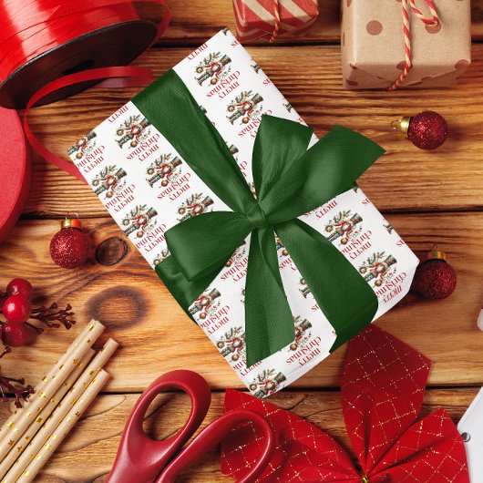 くるみクラッカーメリークリスマスレッドレトロタイポグラフィ ラッピングペーパー