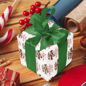 くるみクラッカーメリークリスマスレッドレトロタイポグラフィ ラッピングペーパー